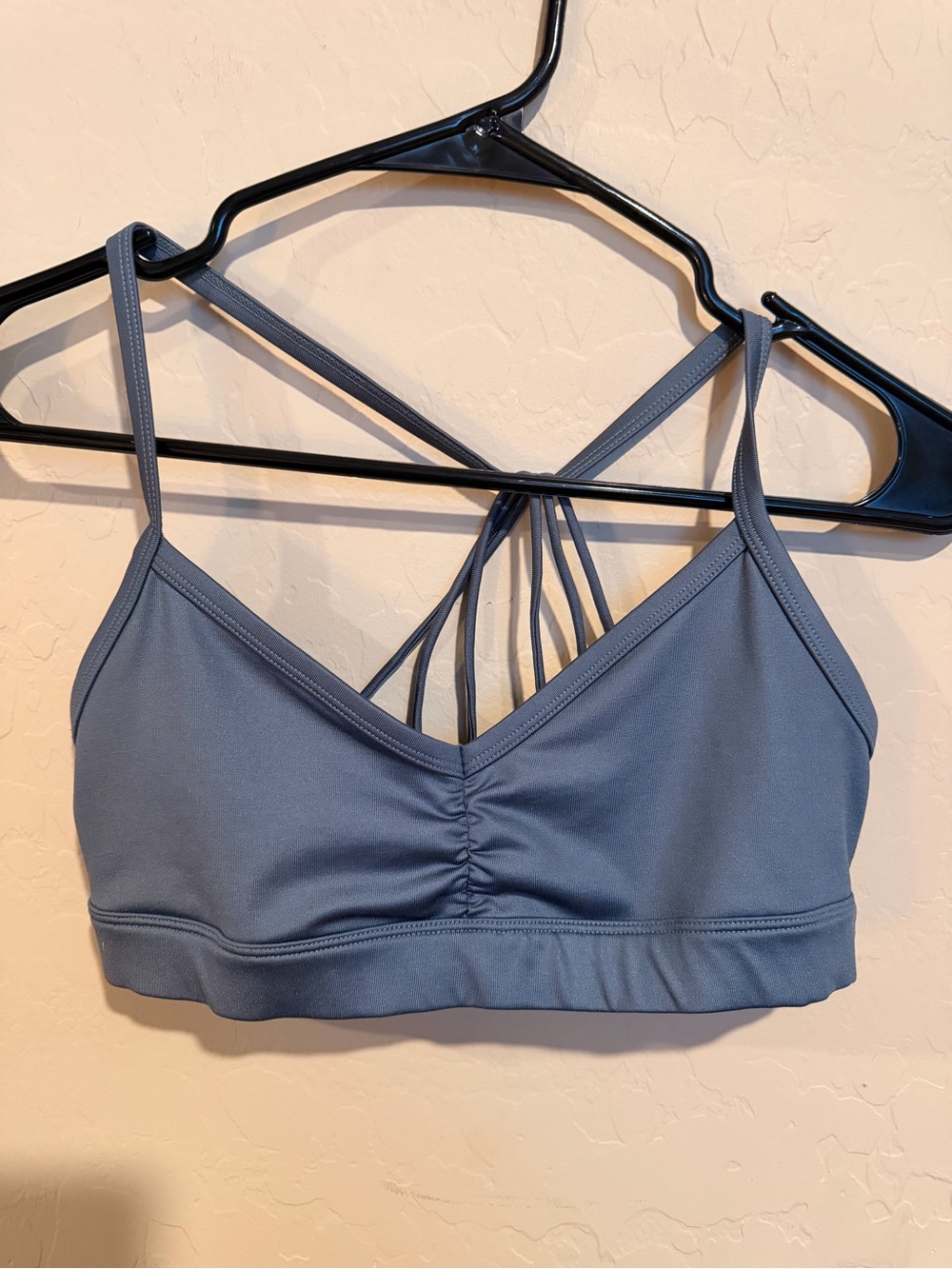 Alo Yoga Blue Gray Ruched Strappy Sports Bra